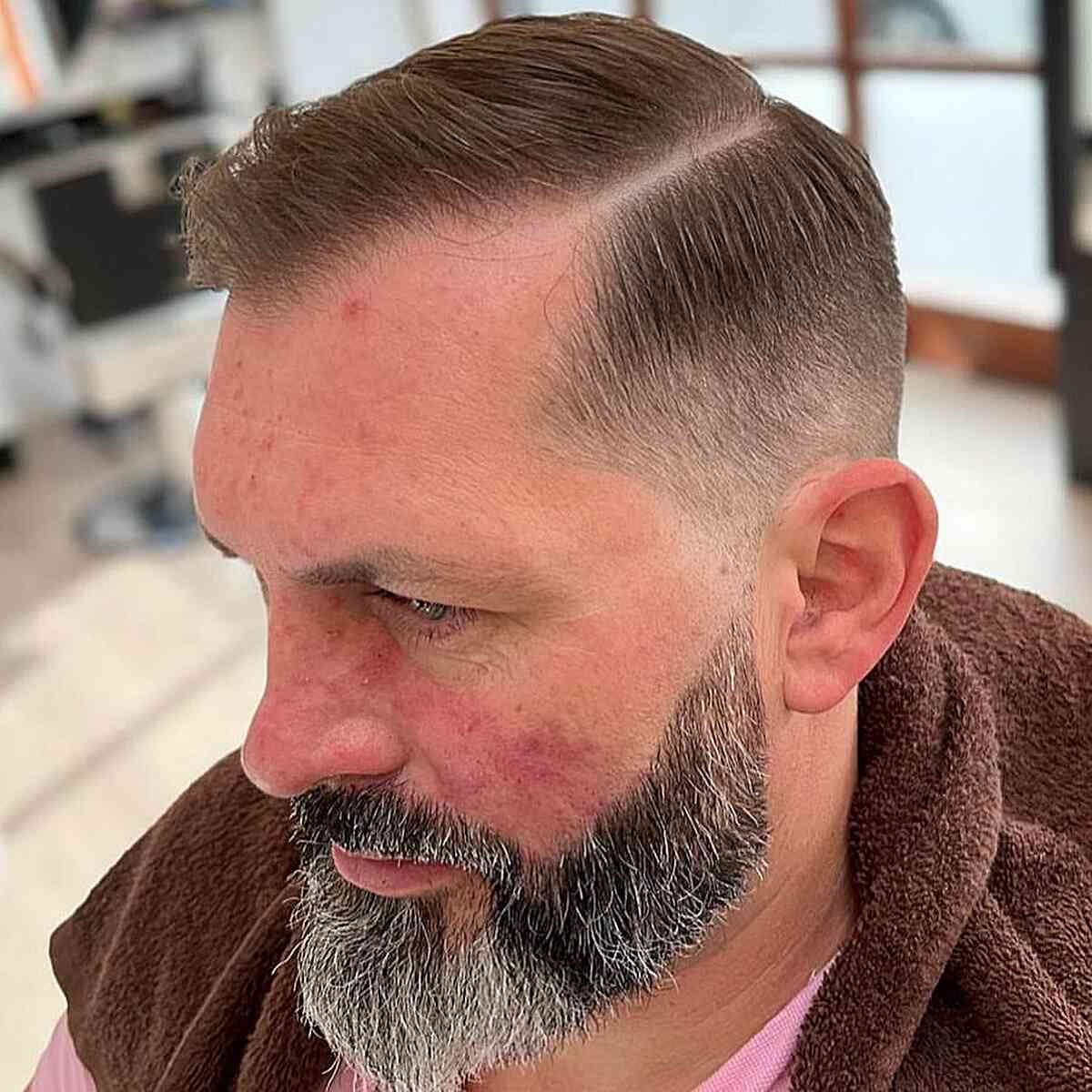 Fine Hair Taper Drop Fade: soft taper, density preserved on sides, minimal skin exposure, sleek top with natural texture.