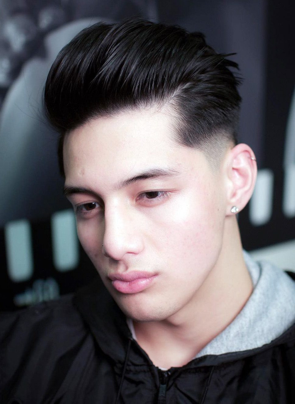 Relaxed Hair Mid Drop Fade - sleek relaxed texture, flatter combed finish, relaxed-hair shine.